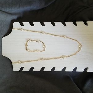 Matching Gold Tone Clear Bezel Set Rhinestone Necklace and Bracelet Set